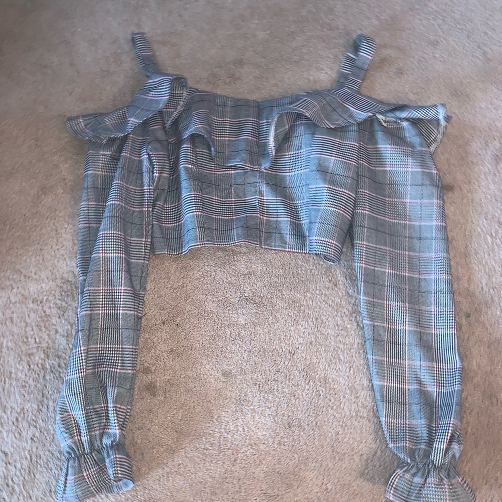 off shoulder plaid crop top